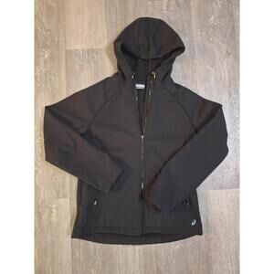 ASICS Black Hooded Softshell Jacket Full Zip Athletic Track Running Womens M